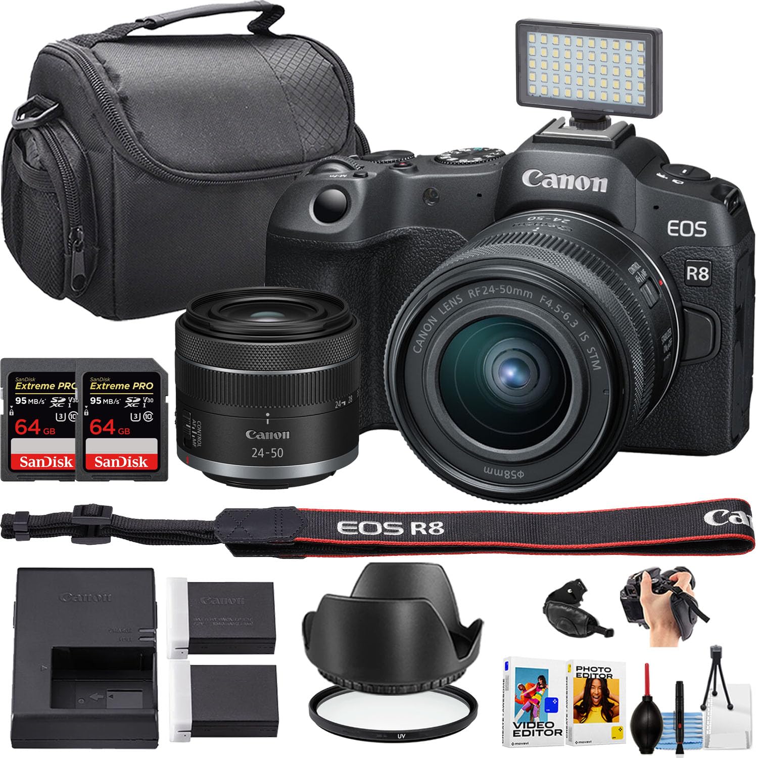Amazon.com : Canon EOS R8 Mirrorless Camera w/24-50mm Lens + 2pc
